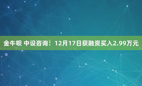 金牛呗 中设咨询：12月17日获融资买入2.99万元